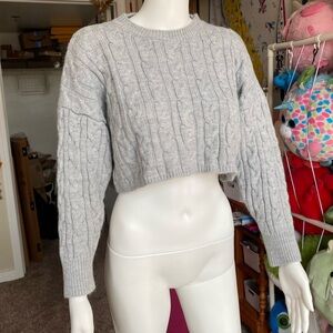 Grey cable knit cropped sweater size small